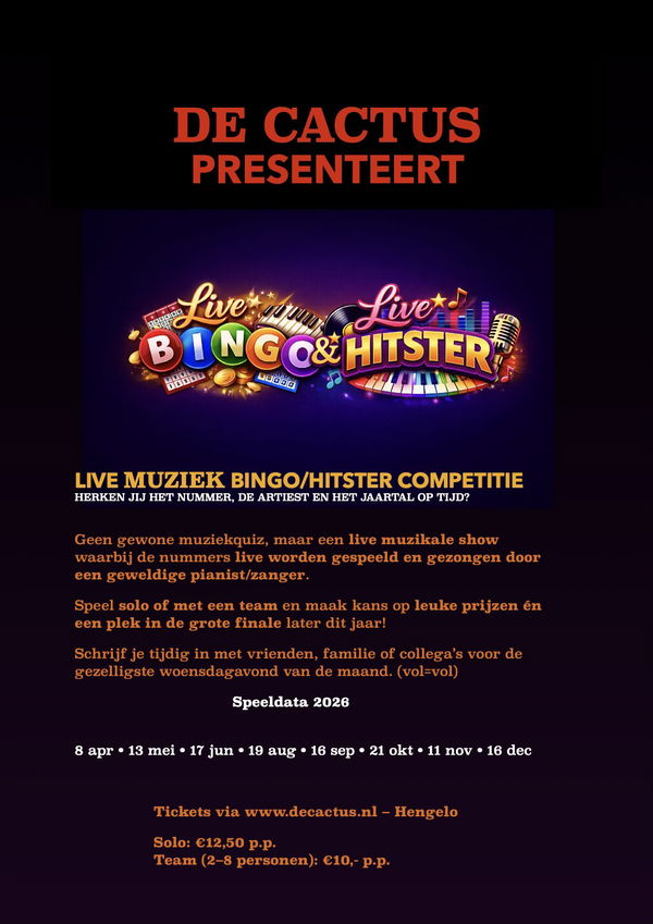 Muziek Bingo Hitster 16-12 @ De Cactus (Pub Quiz) @ Cactus Cafe 2026-12-16