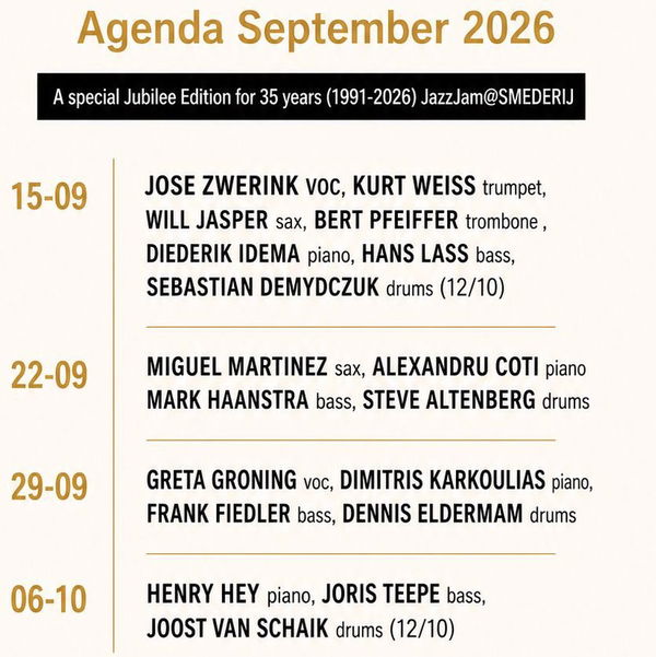 JazzJam@Smederij presents @ De Smederij 2026-09-15